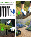 Six Pack Heavy Duty Metal Landscape Edging Kit with Hammer In Stakes for No Dig Garden Borders, installation process and finished pathway.
