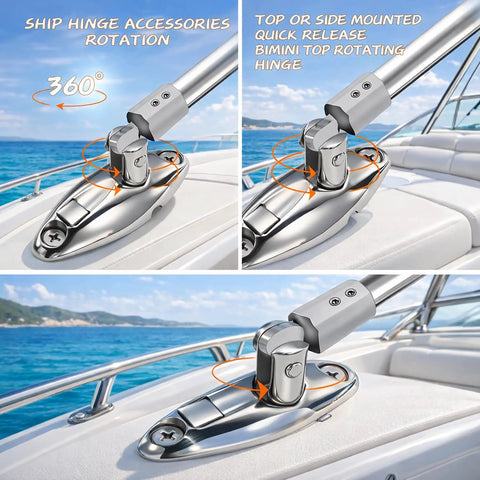 Beefy Deck Side Mounted Bimini Top Hardware Set With Quick Release Hinges And Eye End Caps In 316 Stainless Steel on boat deck