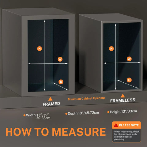 Diagram showing measurements for the Premium Slick Under Cabinet Trash Pull Out Organizer Rack With Silent Soft Close Slides.