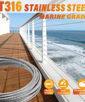 Stainless Steel Cable For Railing 100 Ft Long 3 16 Inch T316 Wire Rope 7x19 Build Heavy Duty 3700 Lbs Breaking Strength on deck