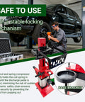 Heavy Duty Pneumatic Strut Compressor Badass Floor Setup Air Driven Shock Spring Remover with stable locking mechanism in use.
