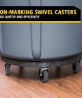 Dolly for Heavy Duty 20 to 55 Gallon Waste Cans with non-marking swivel casters for easy mobility in back of house settings
