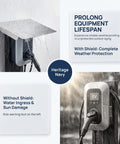 Rock Solid EV Charger Protective Housing And Weather Sealed Outdoor Enclosure with stainless cover under heavy rain.