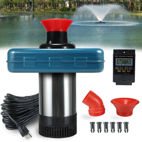 Beefy High Flow Pond Fountain Aerator Pump For Outdoor Ponds And Lakes 110V 1HP 750W with stainless steel body and accessories.