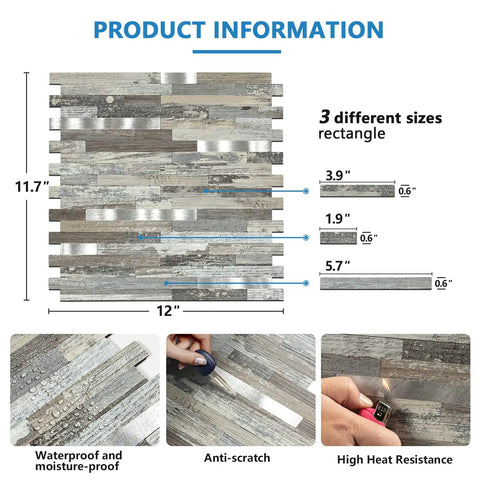 Product information detailing Peel And Stick PVC Backsplash Tiles For Kitchen Walls Durable Scratch Resistant Easy To Clean.
