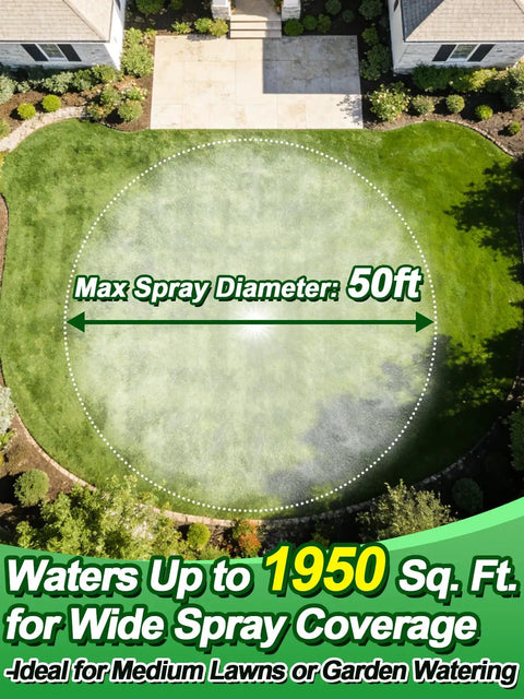 Sturdy Zinc Alloy Base Lawn Sprinkler With Adjustable Spray Coverage And Five Spray Pattern Modes For Medium Yards label