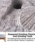Close-up of granite grinding teeth on Rock Solid Manual Granite Stone Grain Mill With Wooden Base And Hand Crank Heavy Duty Grinder.