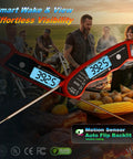 0.6 Second Instant Read Digital Meat Thermometer Pen Probe With Waterproof Backlit Display shown against BBQ setting