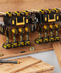 Power Tool Organizer Wall Mount For Garage Storage, Heavy Duty Drill Holder And Tool Rack holding tools against wooden wall