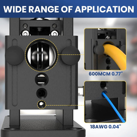 Drill Powered Copper Wire Stripping Tool For 16AWG To 300MCM Copper Wire, Heavy Duty Aluminum Alloy, close-up wire insertion