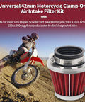 Universal 42mm air filter for pod and 150cc to 250cc motorcycles with dirt bike in background