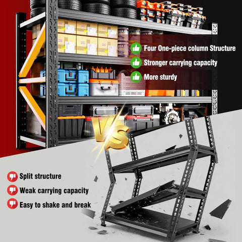 Beefy Heavy Duty Metal Garage Shelving Unit, 69 Inch Wide 4 Tier Adjustable Storage Racks, Industrial Steel Shelves Organizer For Garage, Warehouse, Workshop And Home, 69 W By 24 D By 64 H, loaded with tools and bins
