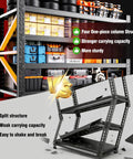 Heavy Duty Metal Garage Shelving Unit 79 Inches Wide By 74 Inches High By 24 Inches Deep Four Tier Adjustable Storage Shelves For Warehouse Workshop And Home Organization Industrial Grade Steel Sturdy And Wobble Free, front view loaded
