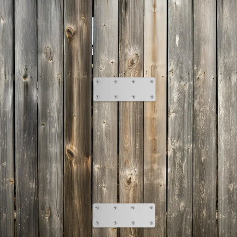 5 Pack Silver Stainless Steel Flat Corner Braces With Multiple Openings For Straight Plate Design on wooden fence