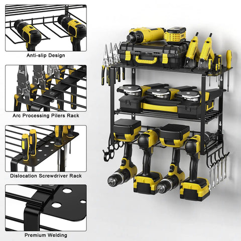 Power Tool Organizer Rack 3 Layer Heavy Alloy Steel Wall Mount Storage For Drill Bits And Hand Tools, 100lb Weight Capacity