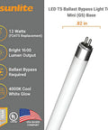 LED T5 Ballast Bypass Light Tube Type B 2 Ft 12W F24T5 Replacement 1600 Lumens Mini G5 Base Dual End Connection Shatterproof UL Listed 4000K Cool White 10 Pack