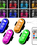 Premium LED Rock Lights with 8 Color Options and 10 Modes shown in various colors with remote and cables, 4 Pack Black