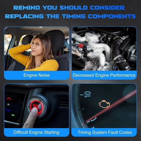 Signs of faulty engine timing: noise, performance drop, starting issues, dashboard warning. 2.4L Timing Chain Kit With Water Pump For 2002-2013