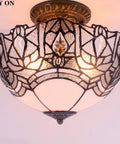 Crystal Bead Tiffany Style Glam Ceiling Light Fixture White Stained Glass Semi Flush Mount Lamp 12 Inch Wide 11 Inch High