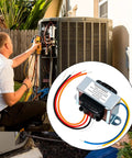 24V 40VA Multi-Tap Isolation Transformer For HVAC And Furnace Systems with foot mount, shown near technician installing it.