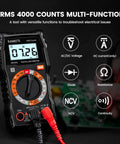 Pro Grade Digital Multimeter 4000 Counts for Home and Auto Use, Voltage Tester With ACDC Readings, Ohms, Continuity, Diode, Capacitance, NCV, Handy Battery Indicator, DIY Electrical Tool, handheld black plastic meter