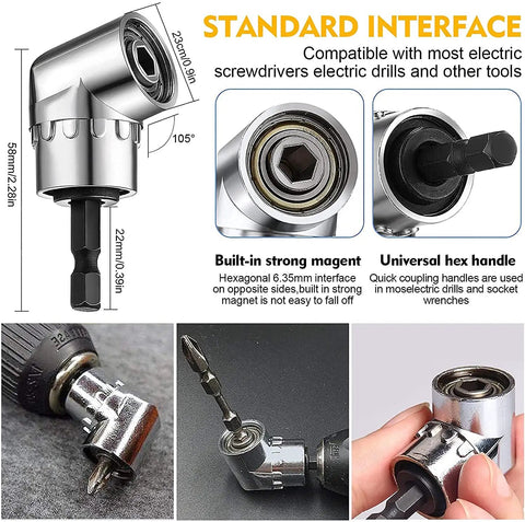 Crazy Handy Flexible Drill Bit Extension And Universal Socket Wrench Set With 105 Degree Right Angle Attachments shown in use