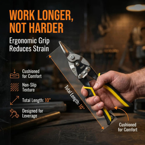 Heavy Duty 10 Inch Metal Cutting Shears For Sheet Metal Stainless Steel And Aluminum Pro Grade Tin Snips With Ergonomic Grip