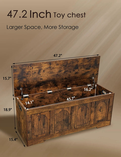 Rustic Brown Wooden Storage Chest And Dope Toy Box With Safe Slow Close Hinges Built In Handles And Generous Capacity To Keep Your Hangout Spot Tight And Clutter Free Alongside Any Home Office Setup