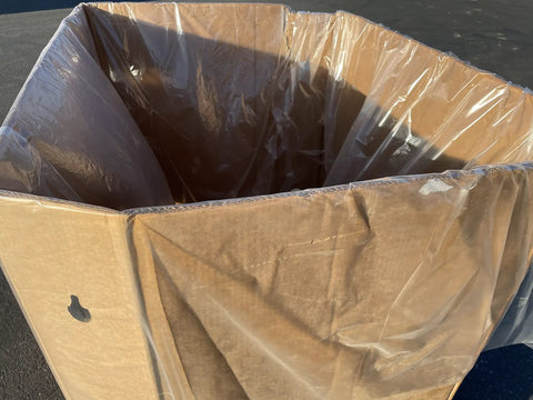 Heavy Duty White Gaylord Box Liners For Industrial Tote Bins Up To 55 By 55 By 75 Inches, inside a cardboard box.