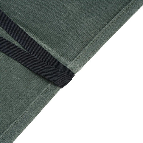 Close-up of green Waxed Canvas Knife Roll Bag With Seven Slots showing durable fabric and stitching