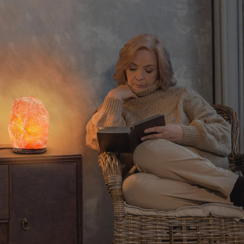 Two Pack Himalayan Salt Lamps Set, 6 To 8 Inches Tall, Natural Hand Carved With On Off Switch And Wood Base, Light Bulb Included.