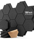 Ultra Sleek Hexagon Acoustic Panels With Heavy Duty Self Adhesive Backing 18 Pack, 12x10 inches, black polyester fiber sound panels.
