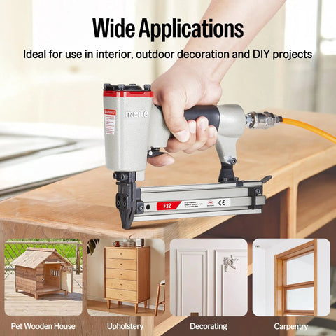 Hustle Ready 18 Gauge Pneumatic Brad Nailer With Beefy Aluminum Body And Comfort Grip used for woodworking projects.