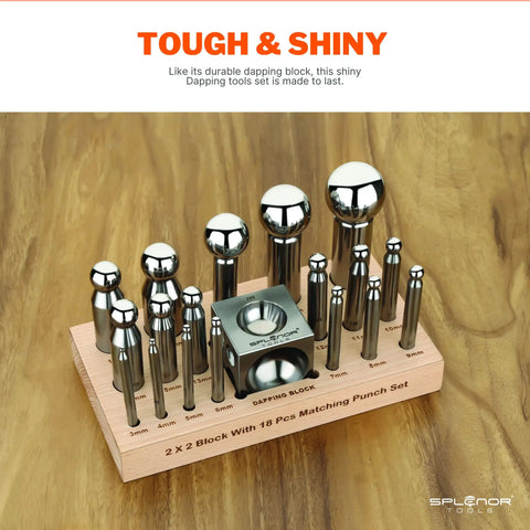 Steel Dapping Block And Dapping Punch Set For Jewelry Making And Metal Forming Die Shaping Doming Tools on wooden base