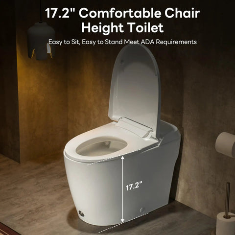 No Hassle Elongated One Piece Toilet Featuring 17.2 Inch Ada Comfort Height With Big Time Air Pressure Assist Flush And Nifty Hands Free Foot Kick Lever For A Smooth And Refreshing Bathroom Clean
