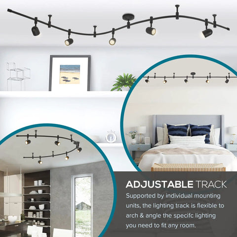 Oil Rubbed Bronze 96 Inch LED Flex Track Lighting Fixture With 5 Adjustable Heads Bulbs Included Customizable Ceiling Track