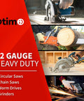12 gauge heavy duty circular saws, chain saws, worm drives, grinders in use for cutting wood and metal by Otimo
