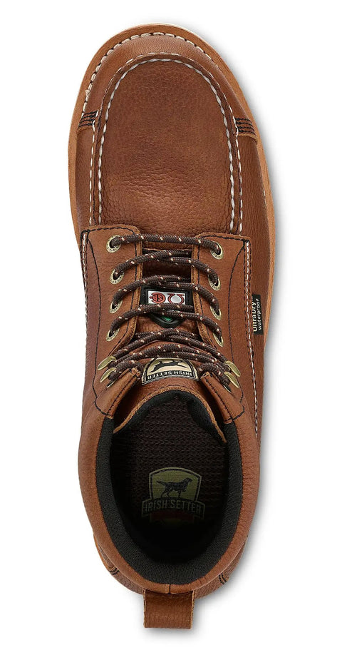 Top view of Wingshooter ST 6 Inch Waterproof Non Metallic Safety Toe Work Boot Men Amber Size 10.5 D Medium with stitching details