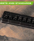 3 8 Inch Drive Shallow Impact Socket Set Metric Sizes 7mm To 19mm Cr V Steel 13 Piece Kit shown on a workbench