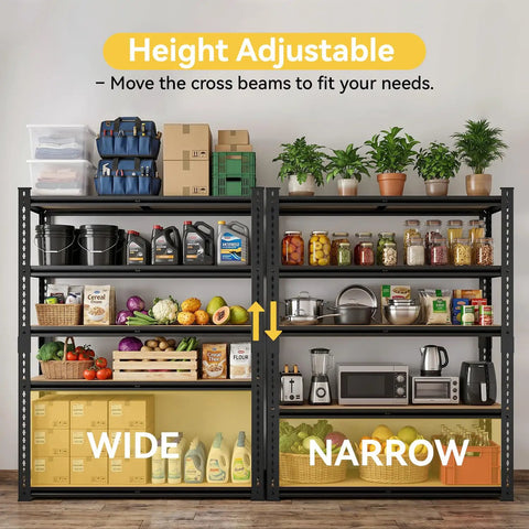 Beefy 5 Tier Garage Shelving System With Adjustable Spacing And 2000 Lbs Total Capacity 500 Lbs Per Shelf 72 Inch High 36 Inch Wide 16 Inch Deep Heavy Duty Storage For Tools Boxes And Gear, height adjustable