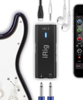 Guitar Audio Interface For iPhone iPad Mac PC With 24 Bit 96 Kilohertz Recording USB C Lightning And USB Cables Quarter Inch Hi Z Input