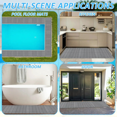 3 By 10 Ft Drainage Pool Floor Mats Non Slip PVC Splash Matting With Mesh Hollow Design in pool, kitchen, bathroom, door settings