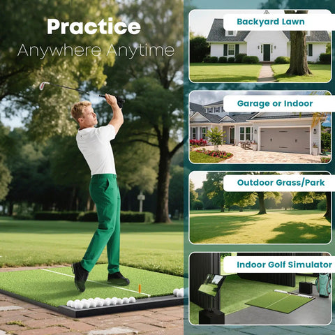 6x4Ft Golf Practice Mat With Built In Ball Tray Alignment Line EVA Foam Base Durable Turf And 3 Tees in various settings