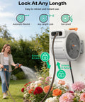 Woman using No Fuss Retractable Garden Hose Reel With Five Eighth Inch Hose 100 Feet 3 Ply Reinforced for flower watering