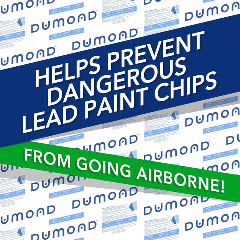Image of laminated paper packaging, text highlights: helps prevent dangerous lead paint chips from going airborne.