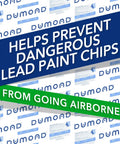 Text on product image reading 'Helps prevent dangerous lead paint chips from going airborne' for laminated paper product.