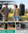 Ultra Light Collapsible Wagon Cart With All Terrain Wheels For Everyday Use, woman holding folded cart at campsite