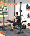 Person using 8 In 1 Weight Bench Set With Lat Pulldown And Leg Extension For Home Gym Full Body Strength Training Bench Press Rack