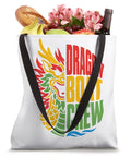 Dragon Boat Crew Tote Bag with colorful dragon design, filled with groceries, ideal for team spirit and race day gear for paddlers.