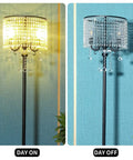 Crystal Floor Lamp With Modern Elegance In Classic Black For Living Room, Bedroom Or Office, standing tall with sparkling crystals.